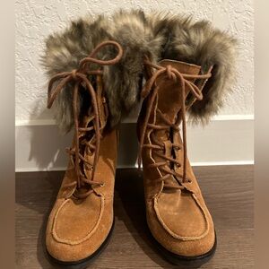 Michael Kors Women's Suede Leather Faux Fur Lined High Heel Booties Size 7m